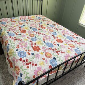 Floral Quilt Bedspread Duvet Full/Queen White Multicolor Flowers Retro Boho